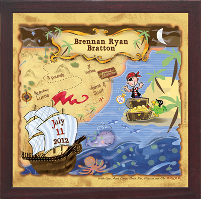 Pirate Treasure Map Adventure Fun Very Special Newborn Gift Customized Nursery Wall Decor